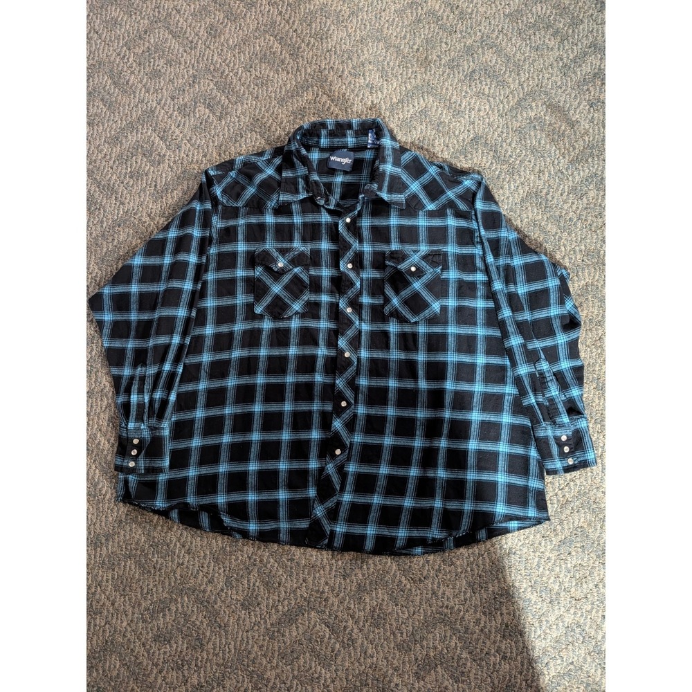 Wrangler Mens Blue Black Plaid Western Snap Front Shirt Big 4X Long Sleeve